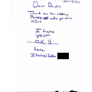 Letter addressed to a reader in Boston from a child in California
