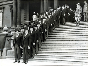 Congressman Connery's funeral: dignitaries leaving City Hall, Lynn for Connery funeral, June 21, 1937