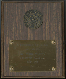 AAHPERD President congratulations plaque for Mimi Murray (ca. 1994)