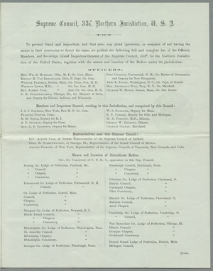Supreme Council list of officers, members, and subordinate bodies, 1862 February 5