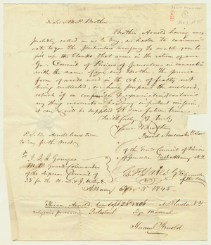 Letter from David Newcomb to John James Joseph Gourgas, 1845 November 3