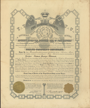 32° certificate issued to Homer George Bennett, 1920 October 22