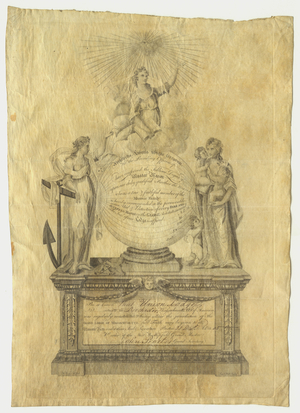 Blank Master Mason certificate commissioned by the Grand Lodge of Massachusetts, between 1790 and 1805