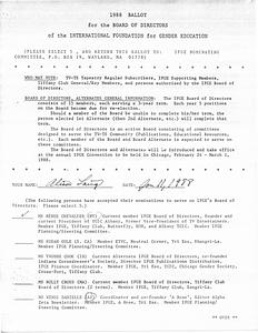 1988 Ballot for the Board of Directors of the International Foundation for Gender Education