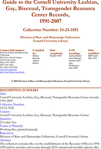 Guide to the Cornell University Lesbian, Gay, Bisexual, Transgender Resource Center Records, 1991-2007