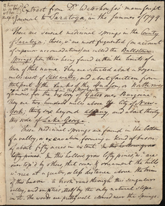 Extract from Dr. Waterhouse's manuscript journal to Saratoga in the summer of 1794