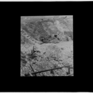 View of underground shelters built into a hillside