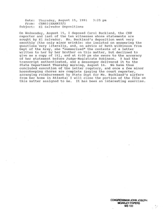 Memorandum from John Harris regarding the Jesuit murder deposition of Carol Buckland, 15 August 1991