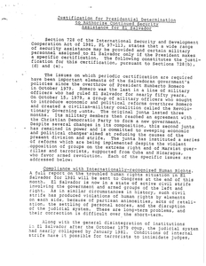 Justification for Presidential Determination to Authorize Continued Security Assistance for El Salvador, circa 1980