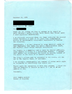 Telegram from a South Boston constituent to John Joseph Moakley stating, "I protest the indignities that have been heaped upon Doctor William J Reid", December 1975