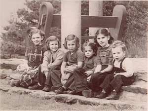 First generation cousins at Myles Standish Monument--1951