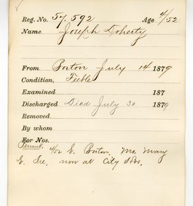 Tewksbury Almshouse Intake Record: Doherty, Joseph