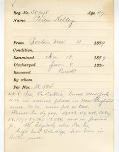 Tewksbury Almshouse Intake Record: Kelley, Peter