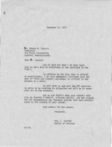 Letter to Mr. Robert R. Everett from Paul E. Tsongas
