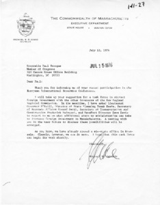 Letter to Paul Tsongas from Michael S. Dukakis