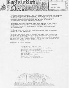 Legislative Alert: Thursday, June 18, 1981