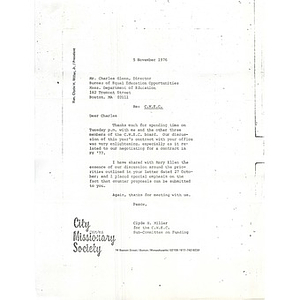 Letter, Clyde H. Miller to Charles Glenn, November 5, 1976.