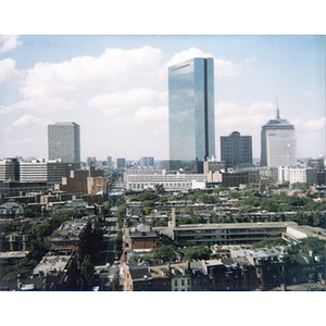 Bird's-eye view of Boston's South End, with the skyscrapers of downtown in the background.