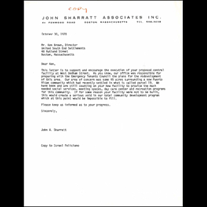 Letter to Ken Brown from John A. Sharratt.
