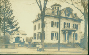 Postcard of a house with a carriage building, Newburyport, Mass., undated