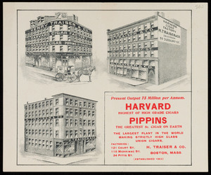 Handbill for Harvard Pippins, cigars, H. Traiser & Co., Boston, Mass., undated