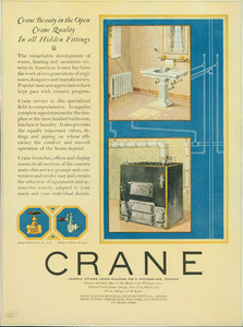 Advertisement for the Crane Company, plumbing fixtures, 636 S. Michigan Avenue, Chicago, Illinois, April 1923
