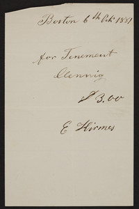 Receipt for tenement cleaning, E. Kirmes, Boston, Mass., dated 6 October, 1881
