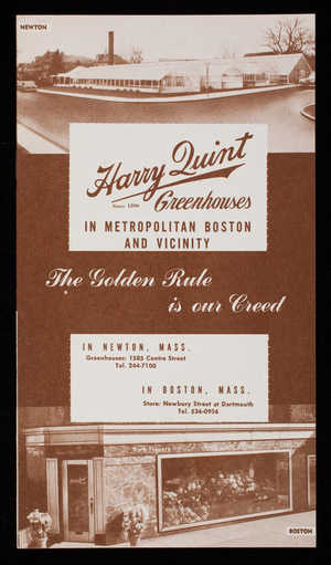 Harry Quint Greenhouses in metropolitan Boston and vicinity,1585 Centre Street, Newton Highlands, Mass.