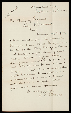 A. D. Borup to Thomas Lincoln Casey, February 23, 1894