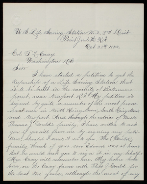 A. G. Gould to Thomas Lincoln Casey, October 28, 1882