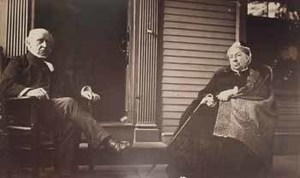 Charles F. Adams and Abigail Brooks Adams on piazza at Old House in Quincy