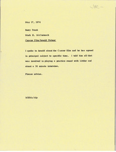 Memorandum from Mark H. McCormack to Barry Frank