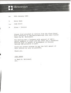 Memorandum from Judy Stott to Peter Kuhn