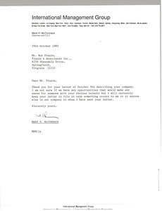 Letter from Mark H. McCormack to Bob Finnie