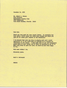 Letter from Mark H. McCormack to Robert L. Watson