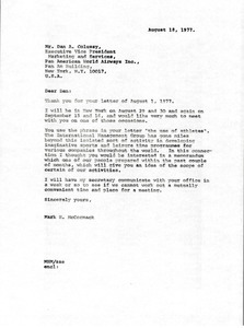 Letter from Mark H. McCormack to Dan A. Colussy