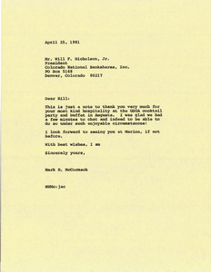 Letter from Mark H. McCormack to Will F. Nicholson, Jr.