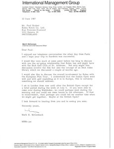 Letter from Mark H. McCormack to Paul Stuber