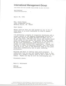 Letter from Mark H. McCormack to Susie Keane