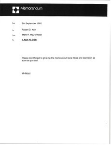 Memorandum from Mark H. McCormack to Robert D. Kain