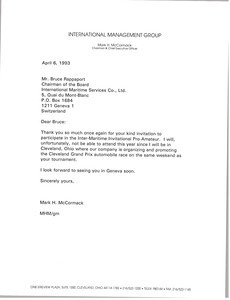 Letter from Mark H. McCormack to Bruce Rappaport