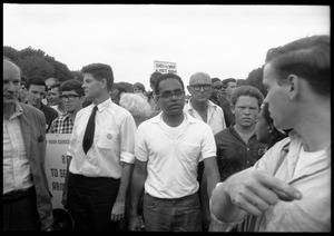 Robert Parris Moses (center) and Staughton Lynd (to Moses' right) at front of march: Assembly of Unrepresented People peace march on Washington