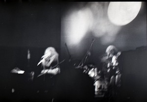 Jethro Tull in concert at the Springfield Civic Center: blurry image of Ian Anderson (on flute)