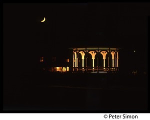Gazebo and moon, lit up at night, Marthas Vineyard