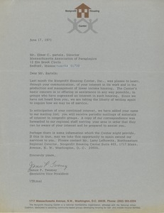 Letter from James P. Twomey to Elmer C. Bartels