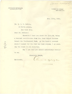 Letter From Arthur B. Spingarn To W. E. B. Du Bois - Digital Commonwealth