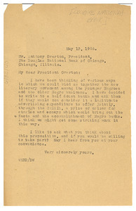Letter from W. E. B. Du Bois to the Douglass National Bank of Chicago