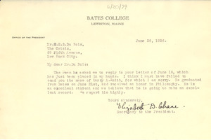 Letter from Bates College to W. E. B. Du Bois