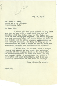 Letter from W. E. B. Du Bois to John D. Wray