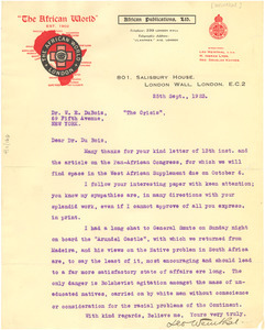 Letter from Leo Weinthal to W. E. B. Du Bois